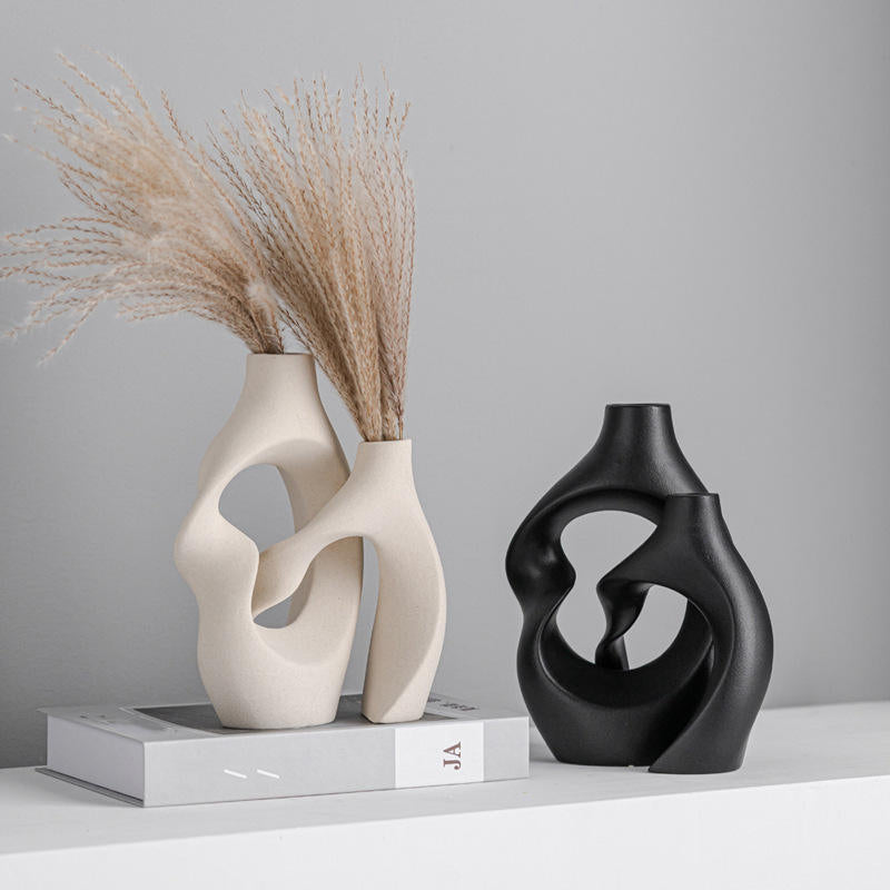 New Arrival Abstract Hollow Ceramic Contemporary Tabletop Vase Set