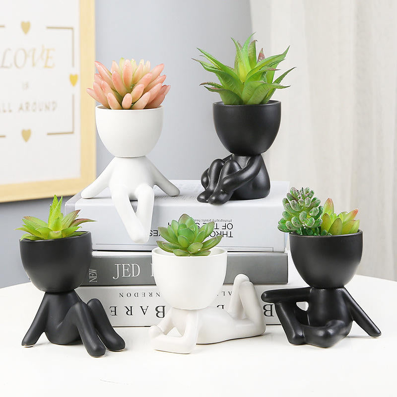 Nordic Creative Modern Black or white Lazy Small Ceramic Flowerpot or candle holder Personalized