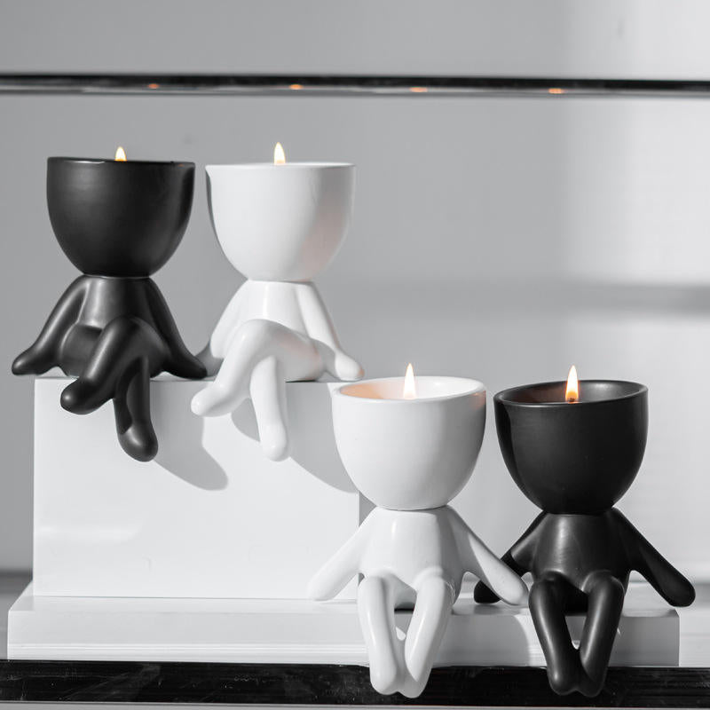 Nordic Creative Modern Black or white Lazy Small Ceramic Flowerpot or candle holder Personalized