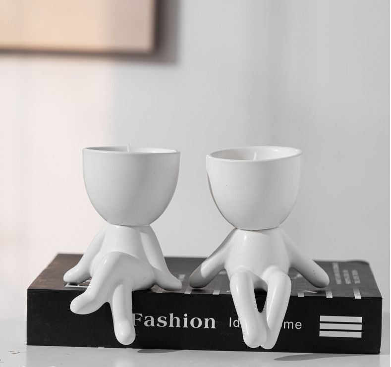Nordic Creative Modern Black or white Lazy Small Ceramic Flowerpot or candle holder Personalized