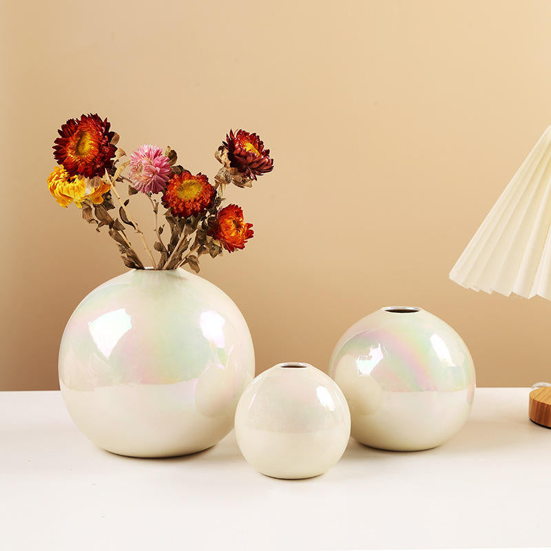 Set of 3 Ball Shape Flower Ceramic Vase