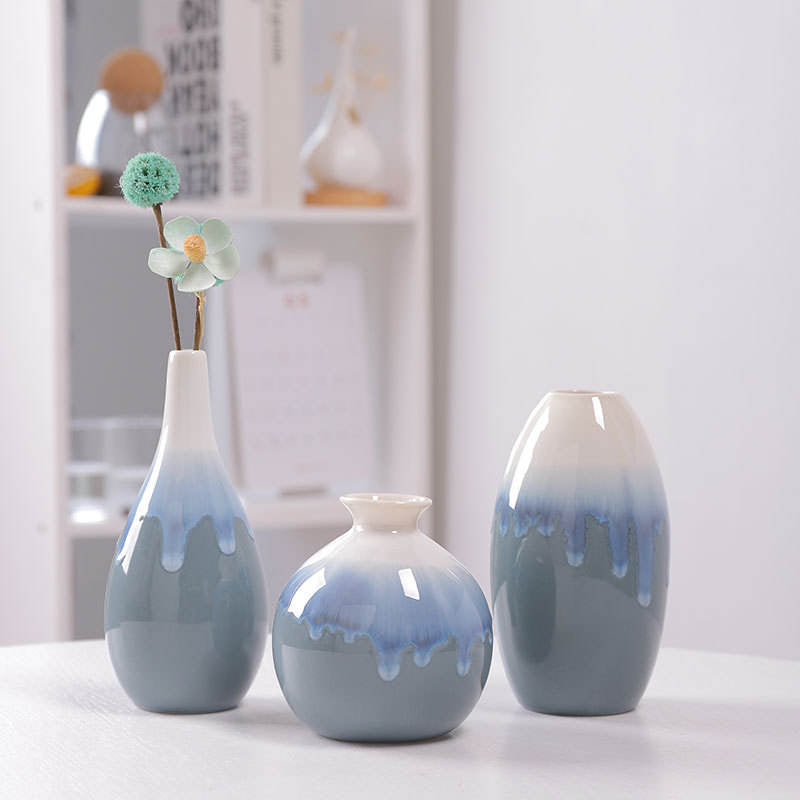 Set of 3 Handmade Various Ikebana Small Ceramic Vases