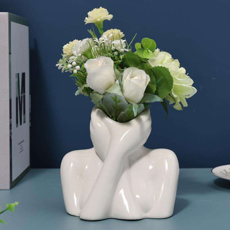 White Ceramic Female Face Shaped Flower Vase