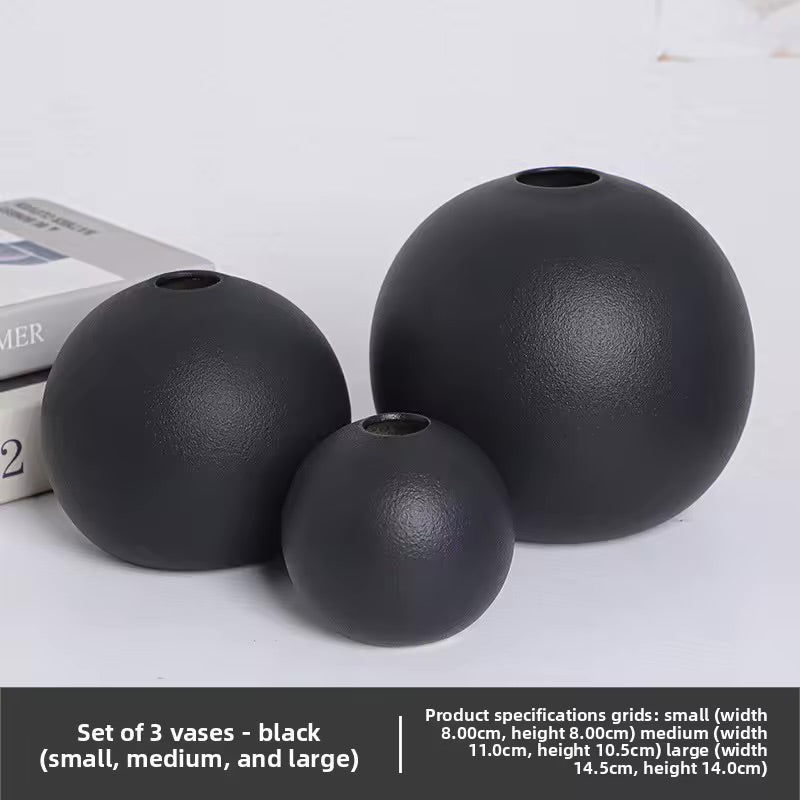 Set of 3 Round Creative White Black Ceramic And Porcelain Vases