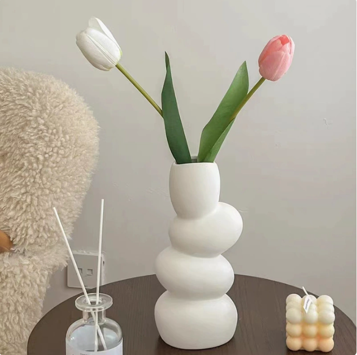 White Flower Ceramic Vases Spiral Vase