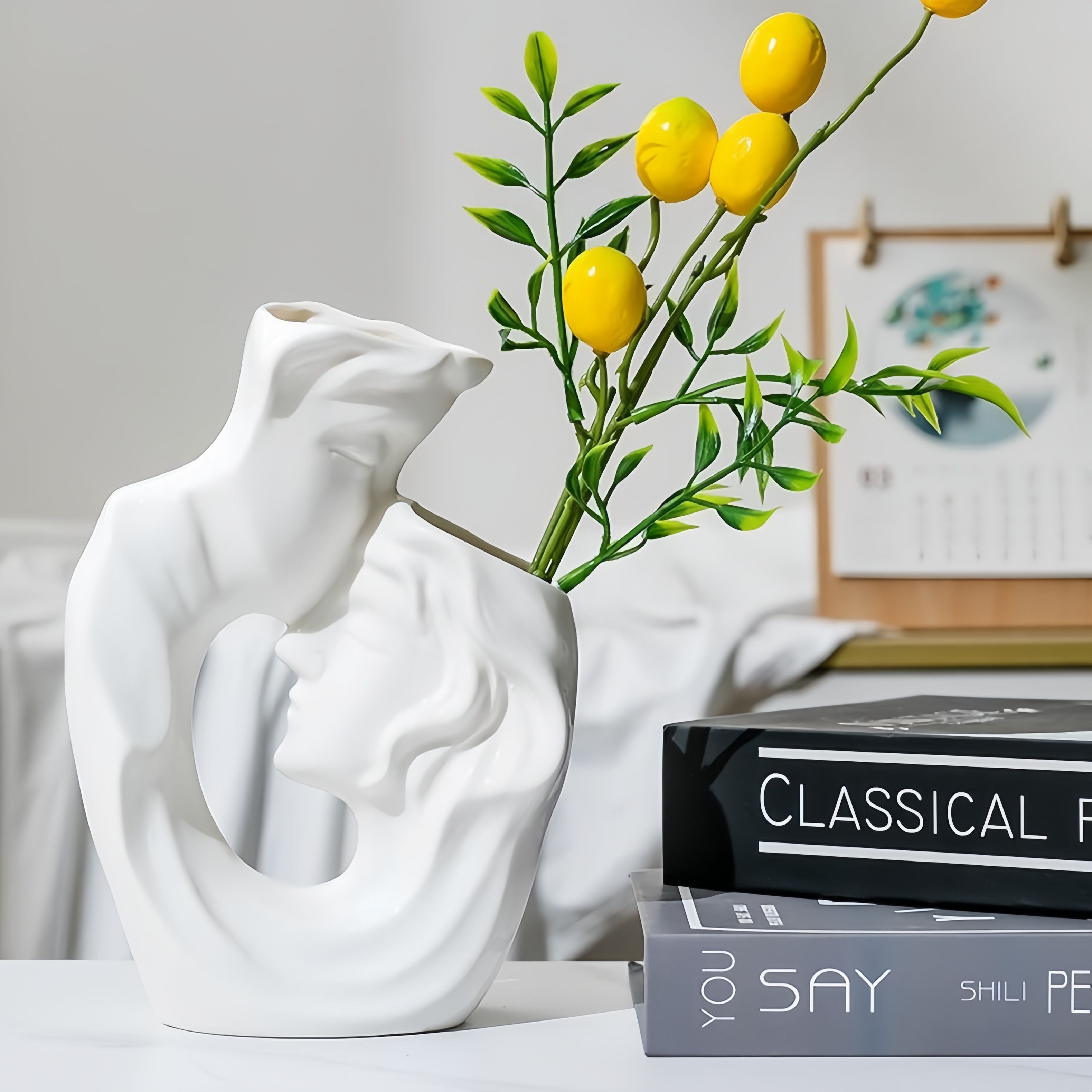 Art Deco Style Ceramic White Human Faces Vase