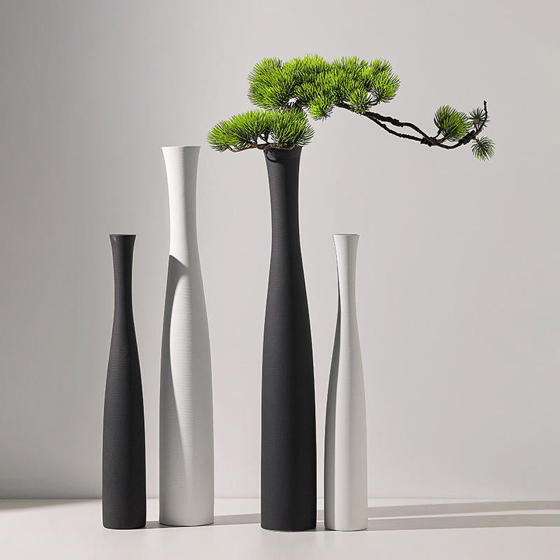 Set of 2 white OR black Welcoming Pine Vase Entrance Niche Home White Art High-end Ceramic Vase