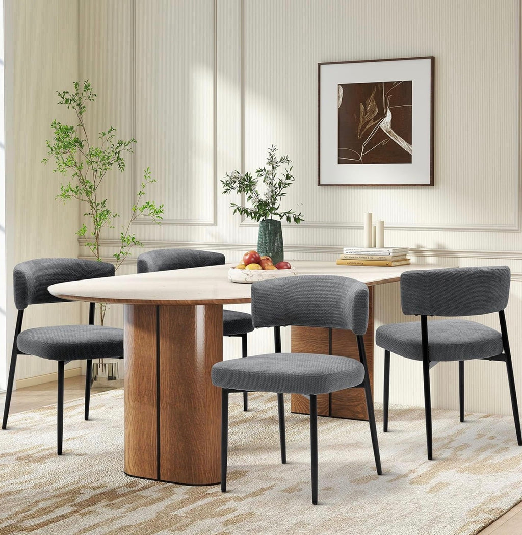 Sweetcrispy Dining Chairs Set of 4, Boucle Fabric Modern Mid Century Round Kitchen Chairs