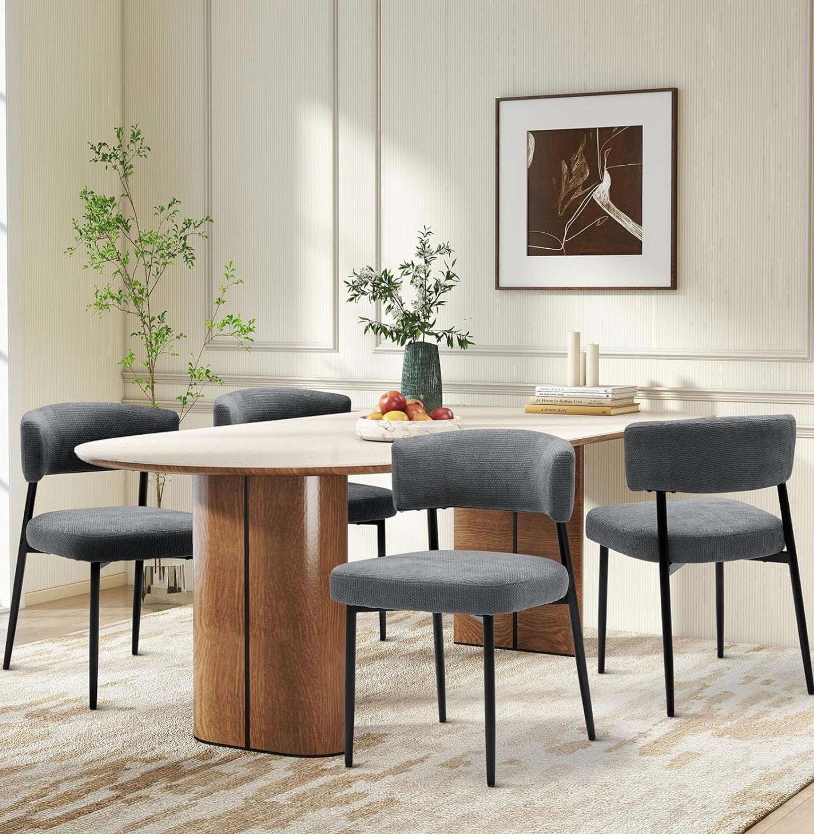 Sweetcrispy Dining Chairs Set of 4, Boucle Fabric Modern Mid Century Round Kitchen Chairs