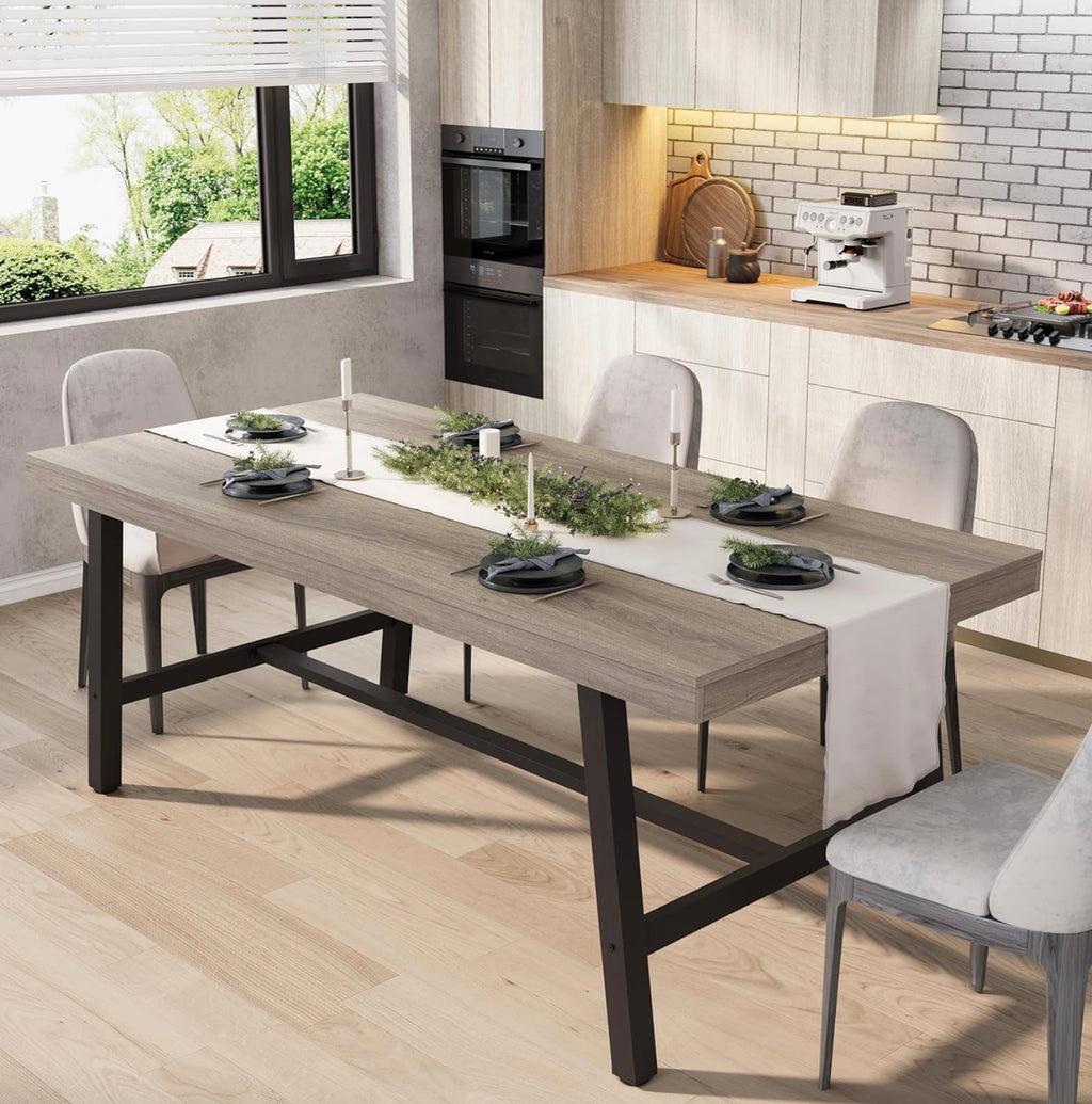 Industrial Dining Table for 6 People, 63" Long Wooden table