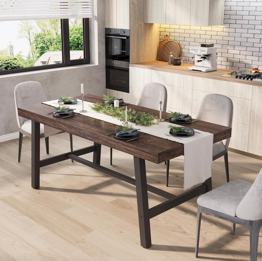 Industrial Dining Table for 6 People, 63" Long Wooden table
