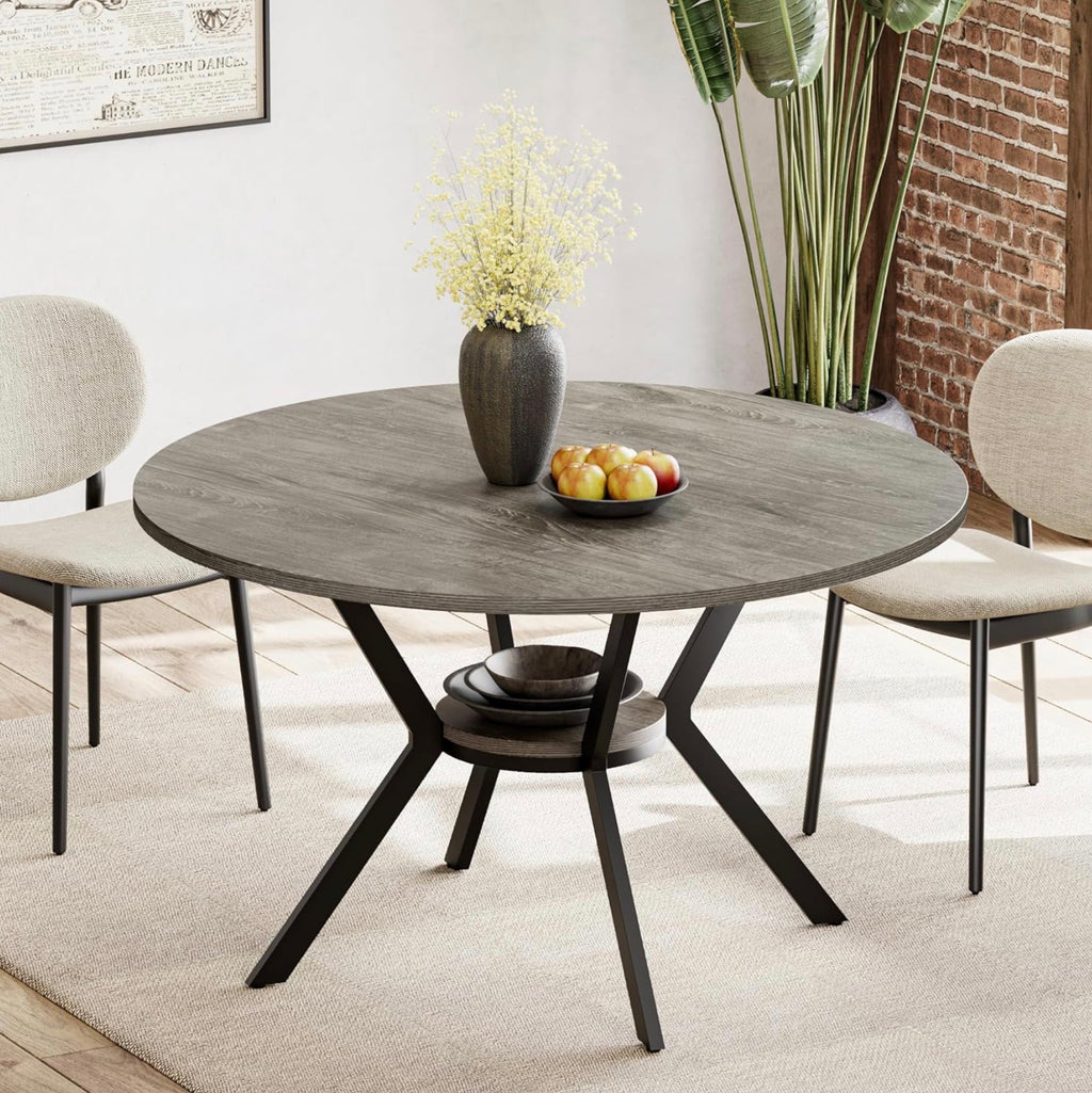 42" Round Dining Table for 4, Farmhouse Kitchen Table with Storage