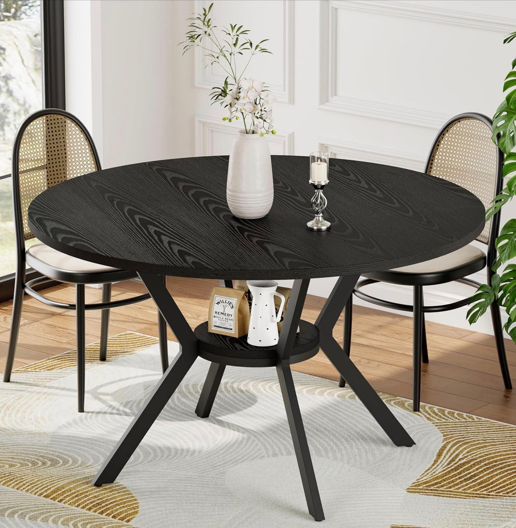 42" Round Dining Table for 4, Farmhouse Kitchen Table with Storage
