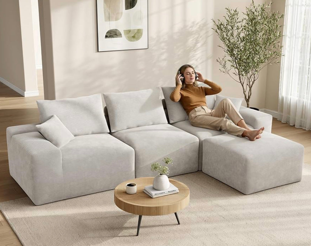 BONELESS Cloud 120" Modular Sectional Sofa with Chaise, Oversized Deep Seat Boneless Couch