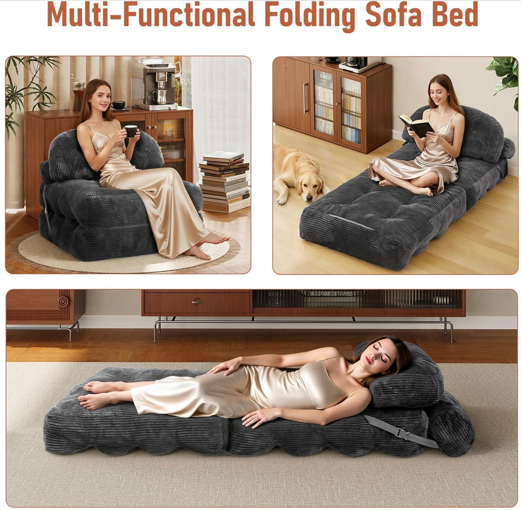 WONDERLAND Folding Sofa Bed, Convertible Sleeper Chair with Back Support and Pillow Futon