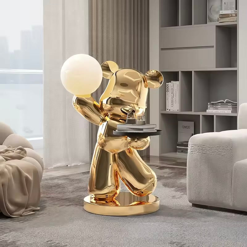 30 inch Home Decor Luxury Handmade Violent Bear Sculpture Resin Crafts LED Lamp