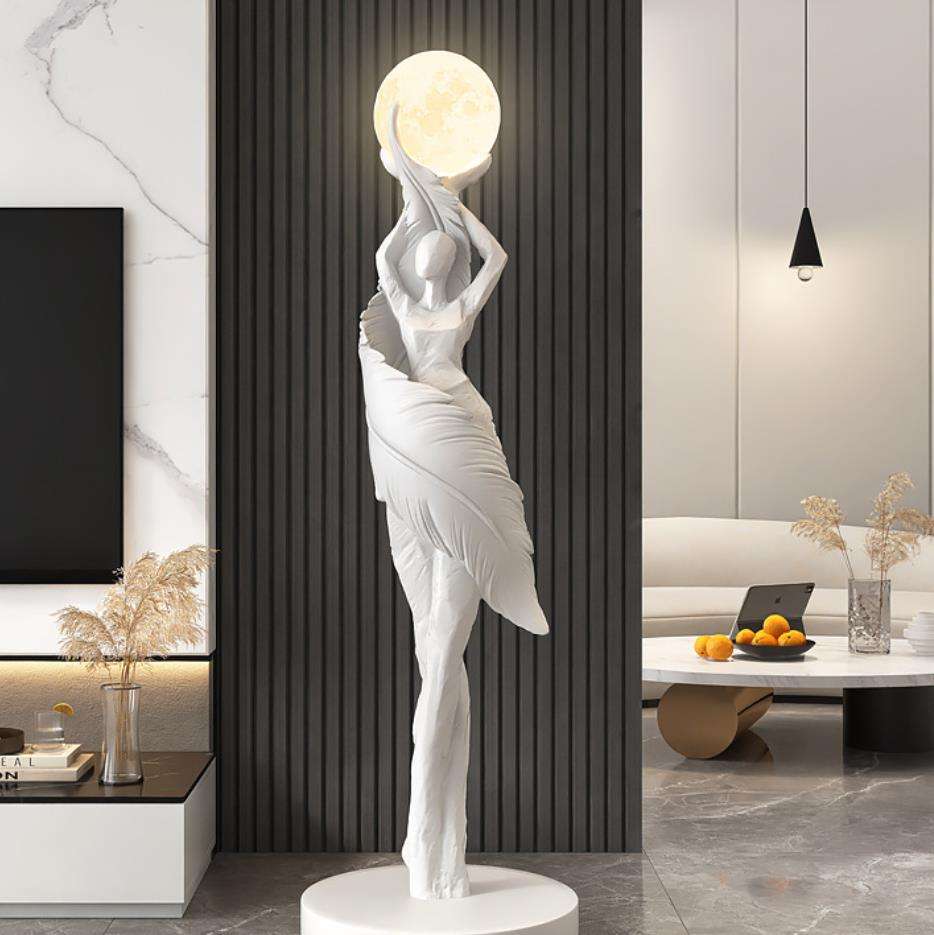 30 inch Creative Girl Art Figure Abstract Sculpture Middle Floor LED Light Touch Control