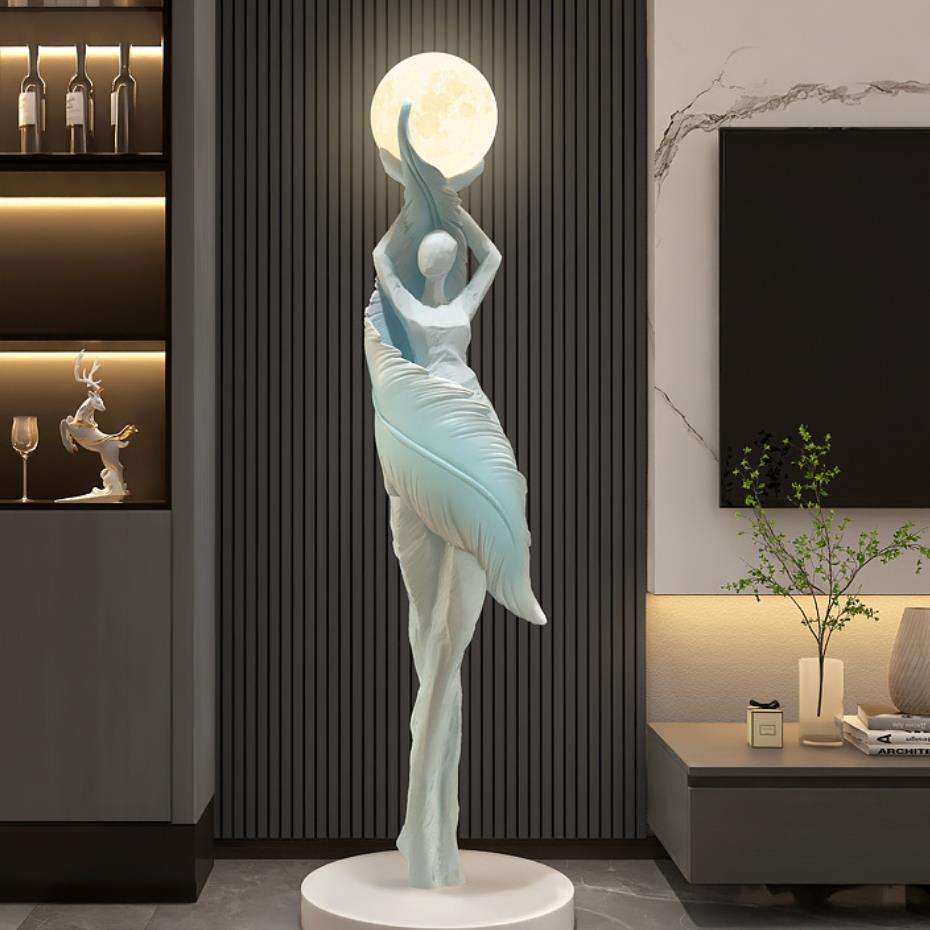 30 inch Creative Girl Art Figure Abstract Sculpture Middle Floor LED Light Touch Control