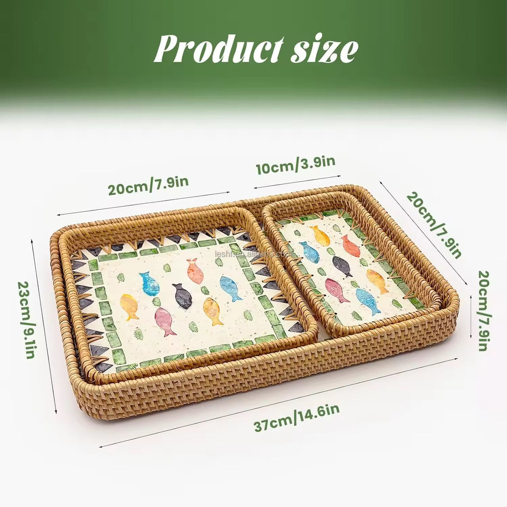 SET OF 3 Hand crafted rattan trays