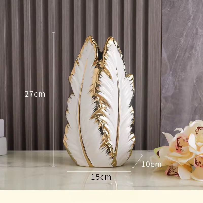 Set of 2 Luxury Leaf Shape Ceramic Vase Tabletop Ornament